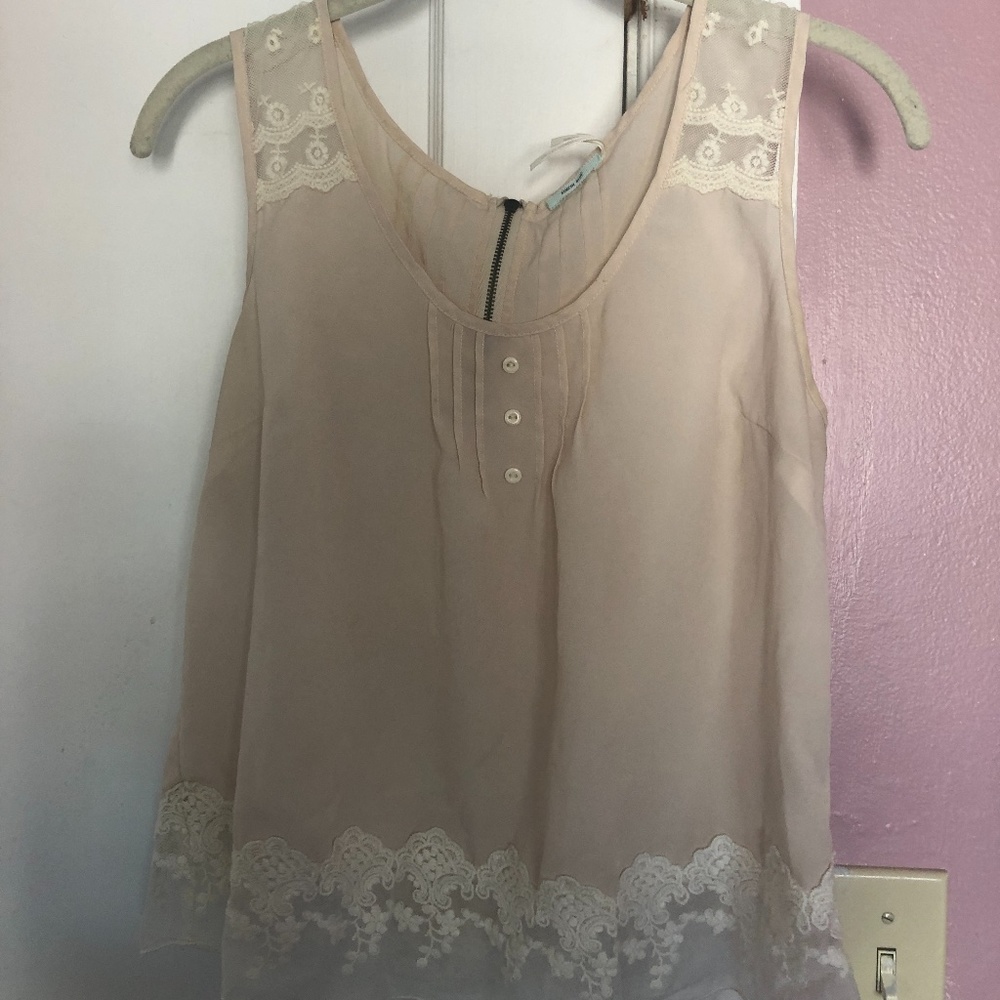 Neutral silk, lace detailed tank